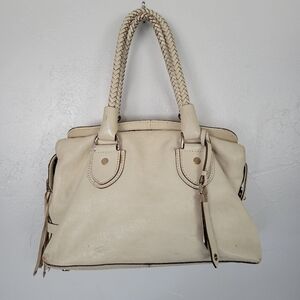 Cole Haan Ivory White Leather Purse Bag Magnetic Top Tassel Charm